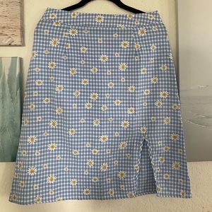 Romwe blue floral knee length skirt
